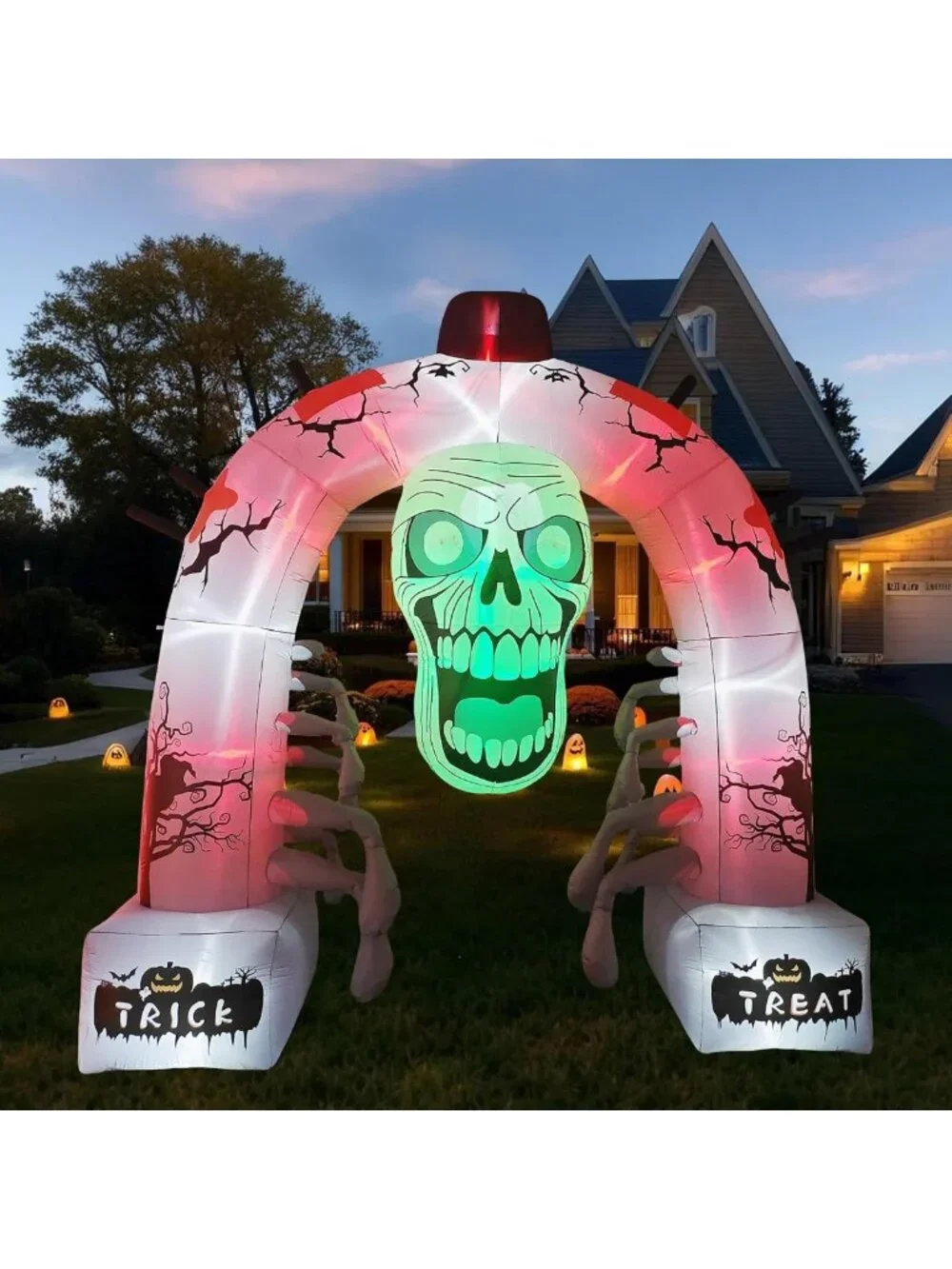 Giant 12FT Inflatable Skeleton Arch with LED Lights - Spooky Halloween Yard